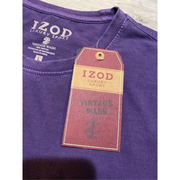Izod NWT Luxury Sport Vintage Mineral Plum Purple Pocket T-Shirt, Size Large - Picture 2 of 7